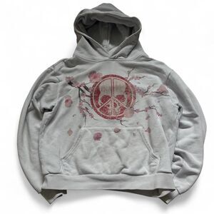 PEACEINWAR The End V2 white hoodie with pink cherry blossoms